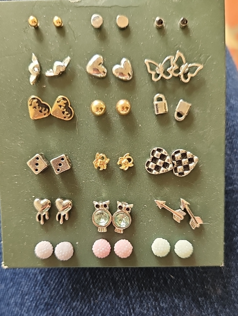 18 Mixed Stud Earring Set - Gold & Silver Tones with Pink, White, Mint Accents